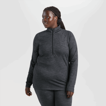 Outdoor Research Alpine Onset Mujer Merino Media Cremallera Carbón Jaspeado