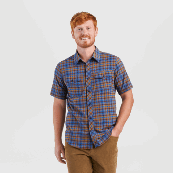 Investigación Al Aire Libre De Los Hombres Wanderer S / S Camisa A Cuadros Azul Clásico