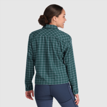 Camisa De Franela De Retroalimentación Para Mujeres De Investigación Al Aire Libre A Cuadros De Lago Profundo Claro