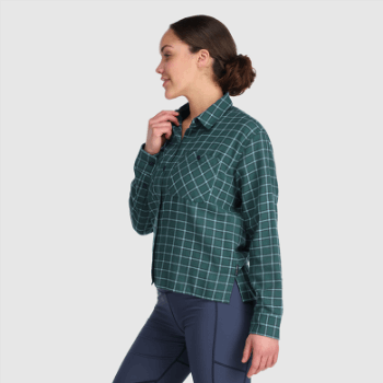 Camisa De Franela De Retroalimentación Para Mujeres De Investigación Al Aire Libre A Cuadros De Lago Profundo Claro