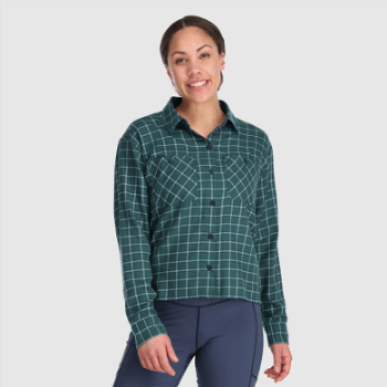Camisa De Franela De Retroalimentación Para Mujeres De Investigación Al Aire Libre A Cuadros De Lago Profundo Claro