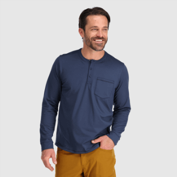 Outdoor Research Barítono Para Hombre Manga Larga Henley Azul Marino